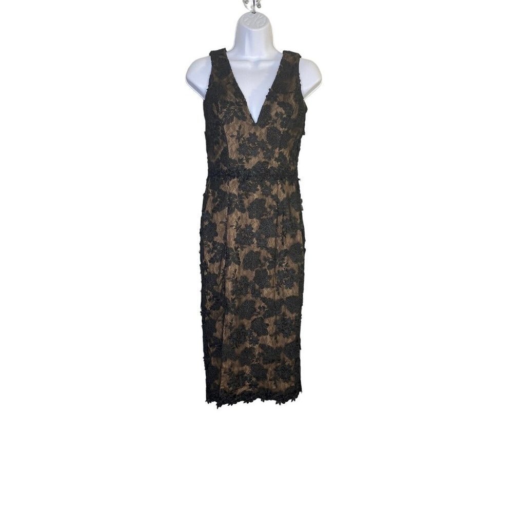 Dress The Population Womens Judith Lace V-neck Sheath Dress Black and Nude SZ XS